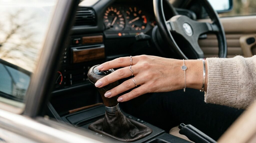 Close-up photorealistic shot of a womans manicured hand wit