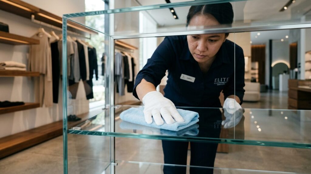 Close-up detail shot of a professional cleaning service work