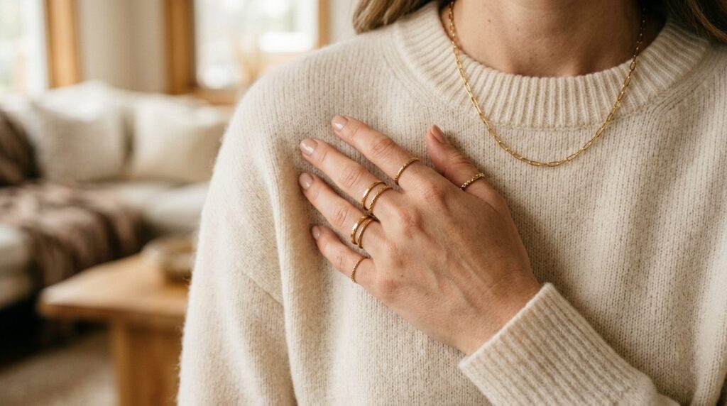 Close-up lifestyle photograph of a womans hand wearing affo