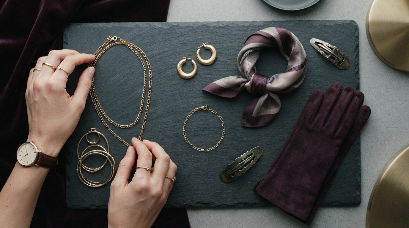 Illustration: Sæt smykker, ur og accessories sammen, så de passer til tøjet og dagen.